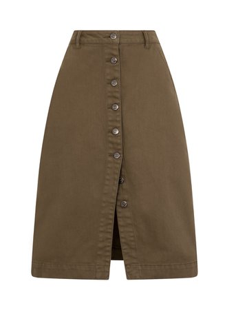 Vienna Button-through Split Skirt | Khaki Denim Skirt | Joanie