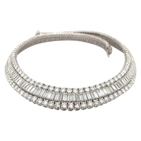 Cellini 18KT White Gold 59.78. Baguette and Round Diamond Collar Necklace For Sale at 1stDibs | baguette choker, diamond choker necklace