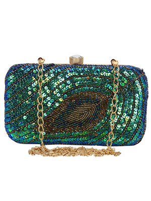 Anekaant Ethnique Blue and Green Party Clutch Bag - Anekaant - 2898149
