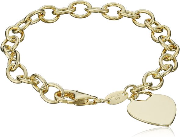 Amazon.com: Yellow Gold-Plated Heart-Tag Bracelet, 7" : Clothing, Shoes & Jewelry
