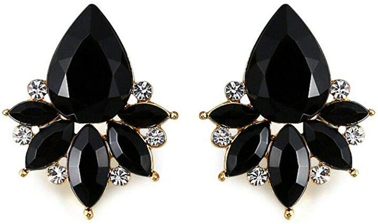 Amazon.com: Art Deco Antique Vintage Pear Jet Black Onyx Rhinestone Bridal Bridesmaid Wedding Prom Cluster Earrings: Clothing, Shoes & Jewelry