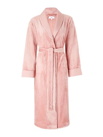 John Lewis & Partners Fleece Satin Trim Dressing Gown, Blush Pink at John Lewis & Partners