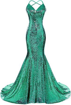 Amazon.com: DYS Women's Sequins Mermaid Prom Dress Spaghetti Straps V Neck Backless Gowns Green US 10: Clothing