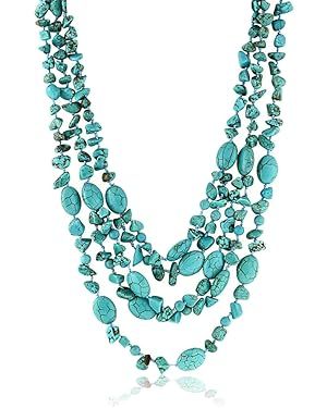 Amazon.com: Gem Stone King 20 Inch Stunning 3 Strands Green Simulated Turquoise Necklace with Toggle Clasp: Turquoise Jewelry: Clothing, Shoes & Jewelry