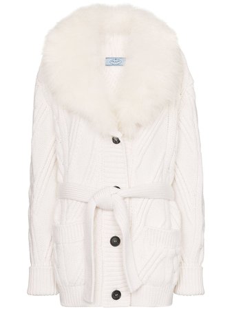 Prada Cashmere Fur-Trimmed Cardigan | Farfetch.com