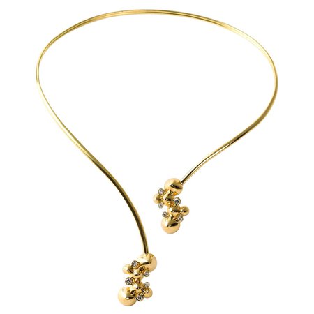 Contemporary, Hand Sculpted 18K Yellow Gold and White Diamond Flexible Necklace For Sale at 1stDibs