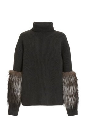 Fur-Trimmed Oversized Cashmere-Silk Turtleneck Sweater By Lapointe | Moda Operandi