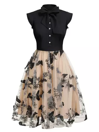 Black 1950s Butterfly Patchwork Vintage Dress – Retro Stage - Chic Vintage Dresses and Accessories