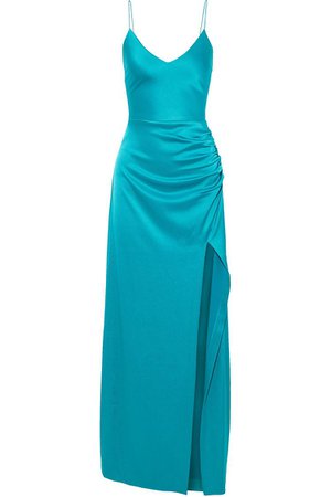 Turquoise Fallon ruched satin gown | Sale up to 70% off | THE OUTNET | ALICE + OLIVIA | THE OUTNET