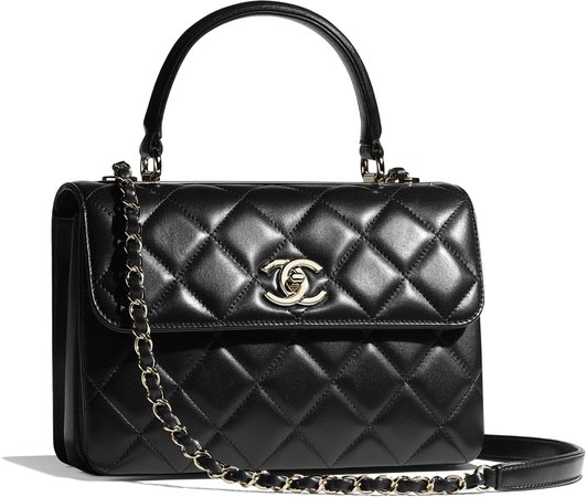 Small Flap Bag with Top Handle, lambskin & gold-tone metal, black - CHANEL