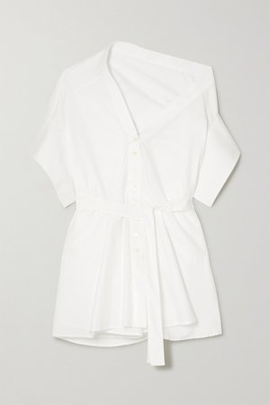 White Jasmin asymmetric belted cotton-blend poplin shirt | palmer//harding | NET-A-PORTER
