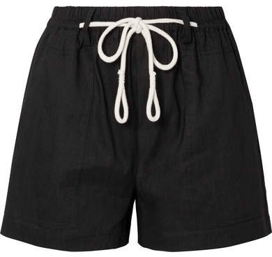 Rope-trimmed Linen-blend Shorts - Black