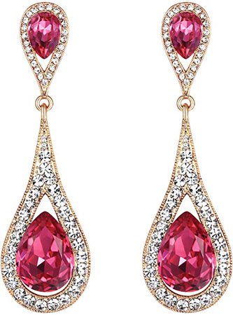 Amazon.com: EVER FAITH Women's Austrian Crystal Elegant Dual Teardrop Pierced Dangle Earrings Fuchsia Gold-Tone: Clothing