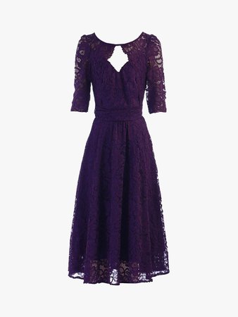 Jolie Moi Fit And Flare Lace Midi Dress, Dark Purple at John Lewis & Partners