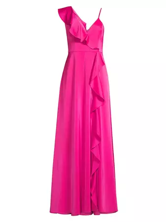 Shop Liv Foster Satin Ruffle V-Neck Gown | Saks Fifth Avenue