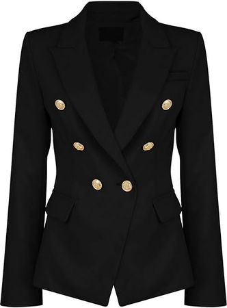 Womens Double Breasted Military Style Blazer Ladies Coat Jacket (US18, Black) at Amazon Women’s Clothing store
