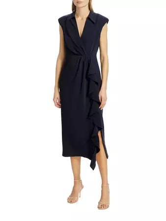 Shop Cinq à Sept Tori Ruffled Crepe Wrap-Effect Midi-Dress | Saks Fifth Avenue