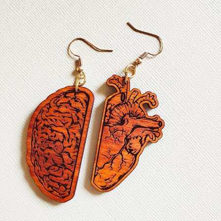 Mismatched Heart and Brain Anatomical Earrings Sustainable | Etsy