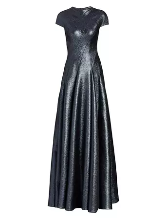 Shop Reem Acra Cap-Sleeve Lamé Gown | Saks Fifth Avenue