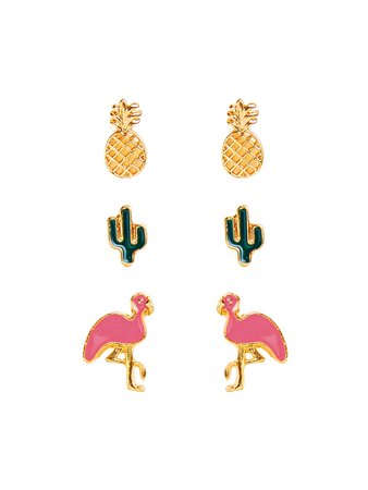 Flamingo & Pineapple Design Earring Set