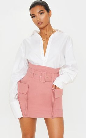 Dusty Rose Belted Pocket Detail Cargo Mini Skirt | PrettyLittleThing