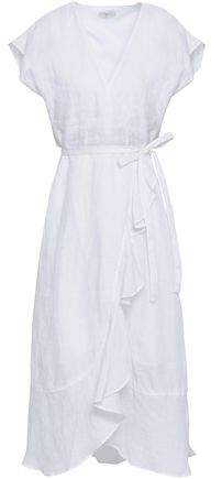 Cutout Ruffled Linen-gauze Wrap Dress