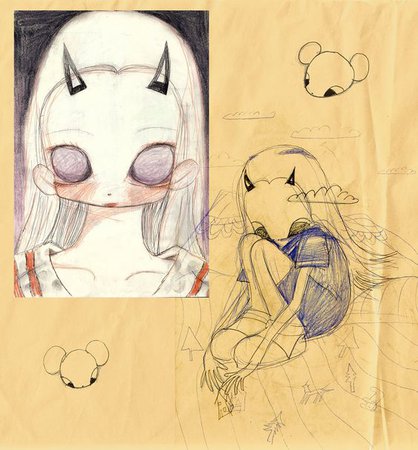 demon girl sketch sketchbook page drawing photo filler
