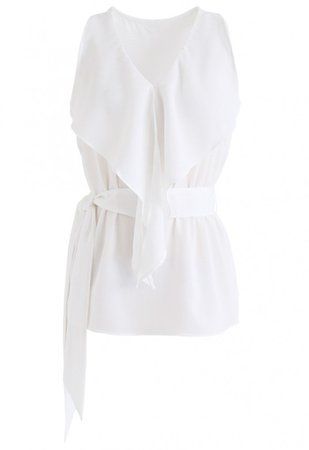 Ruffle Belted Sleeveless Top in White - NEW ARRIVALS - Retro, Indie and Unique Fashion