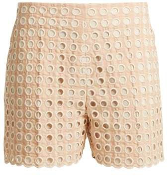 Embroidered Eyelet Cotton Blend Shorts - Womens - Light Pink