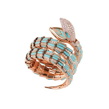Bvlgari Serpenti Secret 18k Rose Gold Diamond and Turquoise Double Spiral Watch