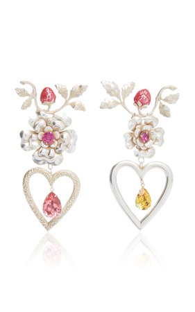 Silver Flower, Heart and Strawberry Earrings with Swarovski Crystal Details by Rodarte | Moda Operandi