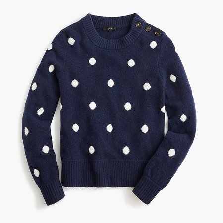 J.Crew: Button Detail Crewneck Sweater In Dot Supersoft Yarn navy