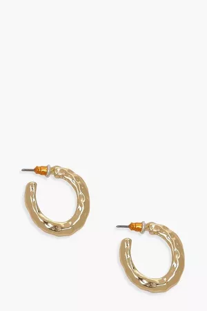 Hammered Small Hoop Earrings | Boohoo gold