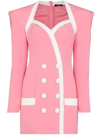 Shop pink & white Balmain double-breasted blazer dress with Express Delivery - Farfetch