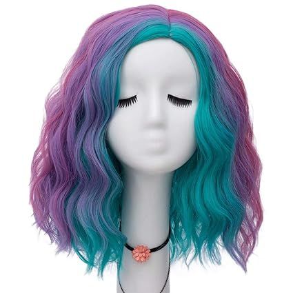 Amazon.com: NiceLisa Women 16 Inches Middle Length Water Wave Rainbow Colorful Fashion Daily Cosplay Wig : Clothing, Shoes & Jewelry