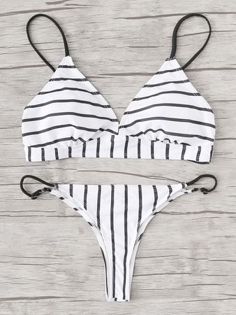 Adjustable Straps Striped Bikini Set