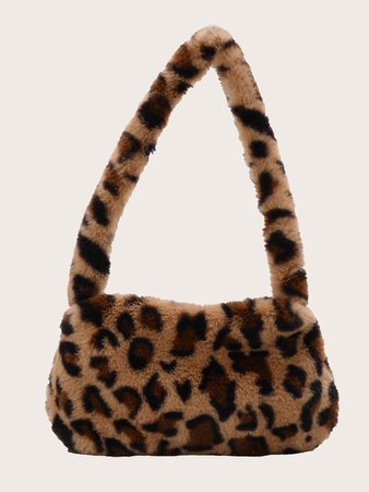 Fluffy Leopard Print Shoulder Bag | SHEIN USA