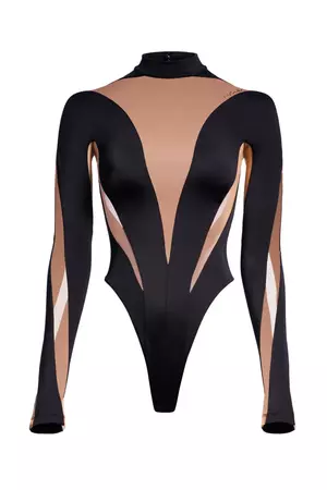 Mesh-paneled Bodysuit - Beige/black - Ladies | H&M US