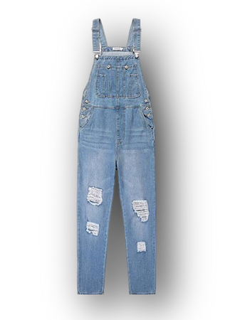 CHARTOU Women's Adjustable Straps Loose Distressed Bib Overall Ripped Denim Pants Jumpsuit