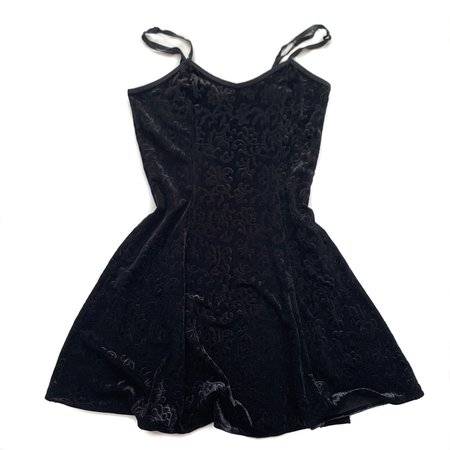 Black vintage damask velvet skater dress • Totally... - Depop