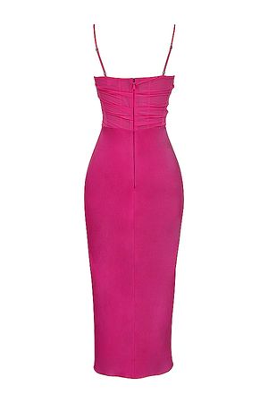 Clothing : Midi Dresses : 'Teia' Hot Pink Draped Corset Midi Dress
