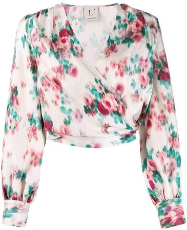 floral print wrap silk blouse