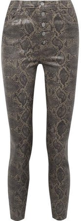 Lillie Cropped Coated Snake-print Skinny Jeans - Brown