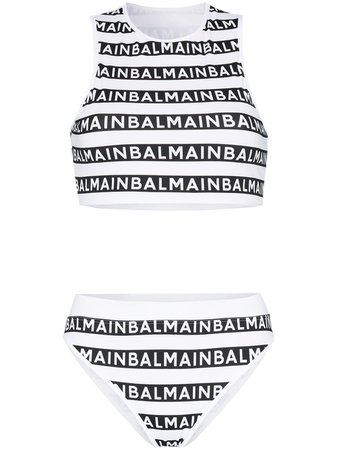 Shop black & white Balmain logo-print bikini with Express Delivery - Farfetch