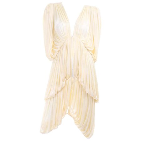 1970s Norma Kamali Attributed Cream Drape Butterfly Evening Dress
