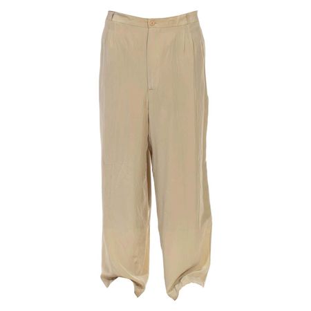 1980s Ecru Silk Crepe De Chine Pleated and Elastic Men's Pants For Sale at 1stDibs
