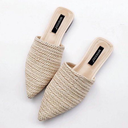 Slippers Fashion Pointed Toe Weave Mules Flat Slides Shoes