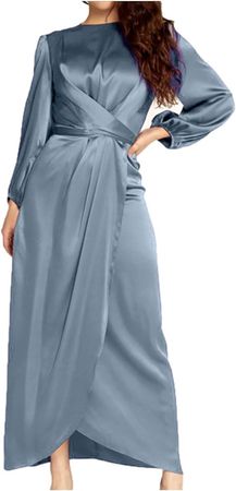 Amazon.com: TUOBARR Womens 2023 Satin Maxi Dress Fall Fashion Long Sleeve Bridesmaid Wedding Guest Flowy Dresses Ruffle Hem Evening Dress : Clothing, Shoes & Jewelry