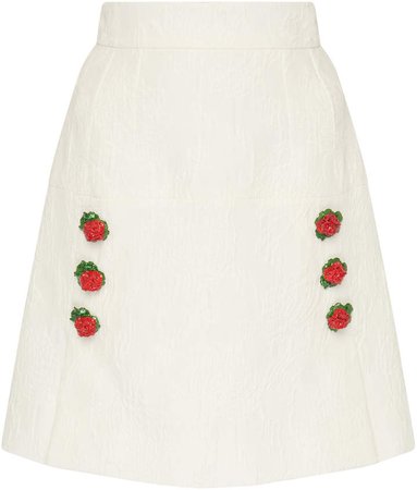 Rose-Embellished Textured Jacquard Mini Skirt