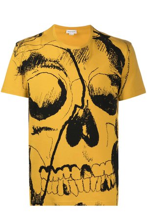 Mustard Alexander McQueen skull T-shirt